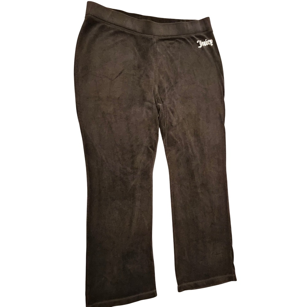Juicy Couture Black Velour‎ Rhinestone Logo Flare Track Pants Womens XL Y2K